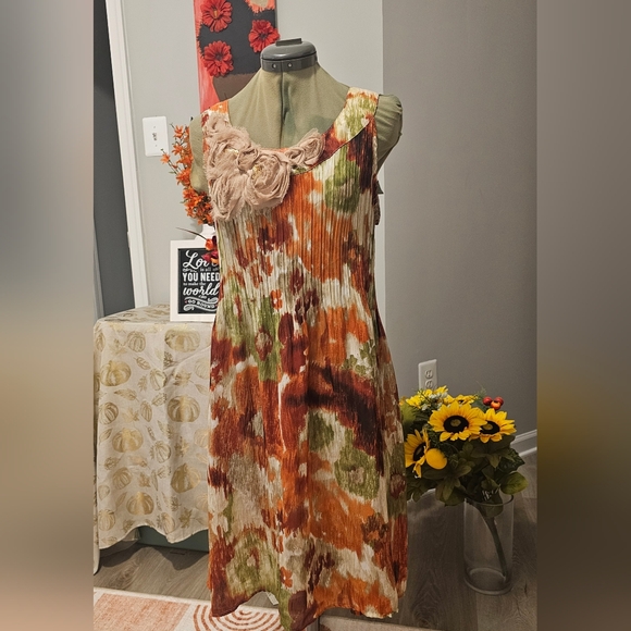 Preloved Sunny Leigh Floral Multicolor Sleeveless Dress Sheer Large Dress - Picture 1 of 10